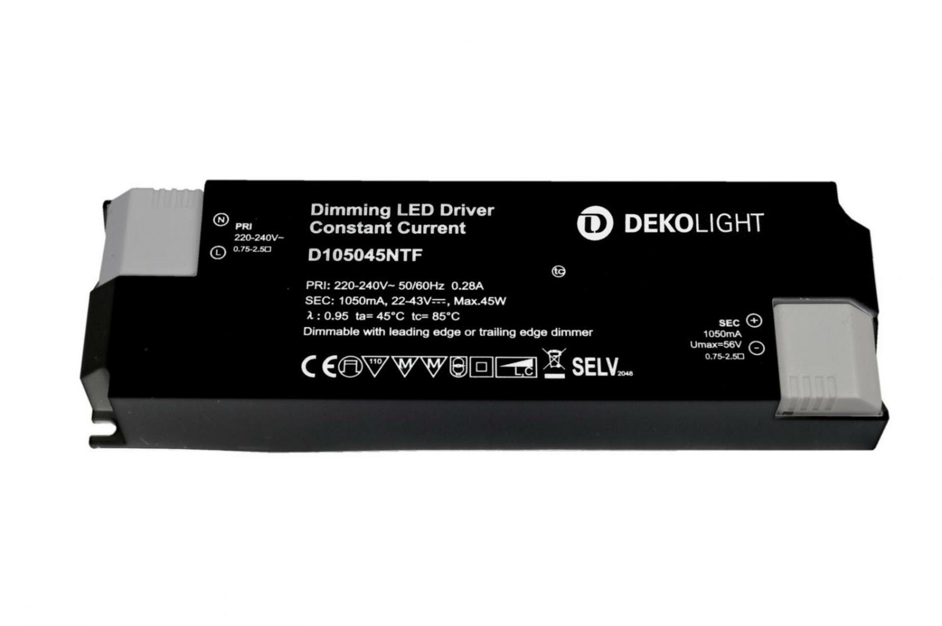 Light Impressions Deko-Light LED-napájení BASIC, DIM, CC, D105045NTF/45W konstantní proud 1050 mA IP20 stmívatelné 22-43V DC 23,50-45,00 W 862210