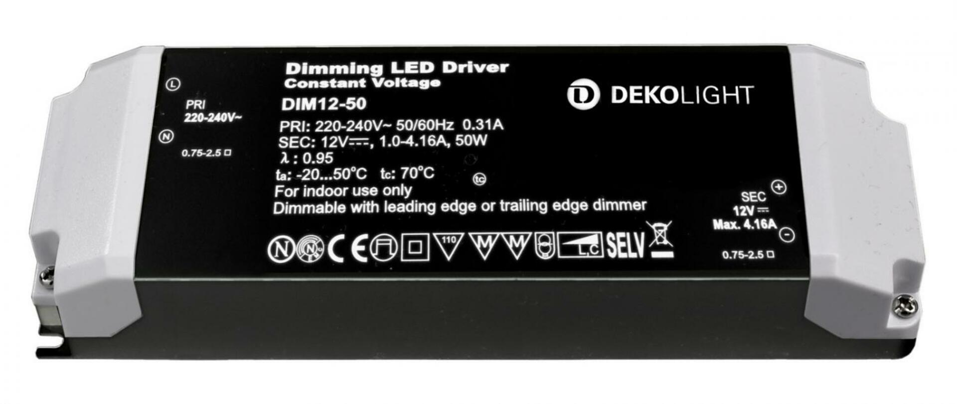 Light Impressions Deko-Light LED-napájení BASIC, DIM, CV 12V 12-50W konstantní napětí 1000-4610 mA IP20 stmívatelné 12V DC 12,00-50,00 W 862220