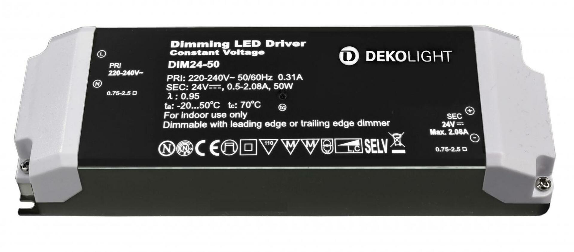 Levně Light Impressions Deko-Light LED-napájení BASIC, DIM, CV, 24V 12-50W konstantní napětí 500-2080 mA IP20 stmívatelné 24V DC 12,00-50,00 W 862222