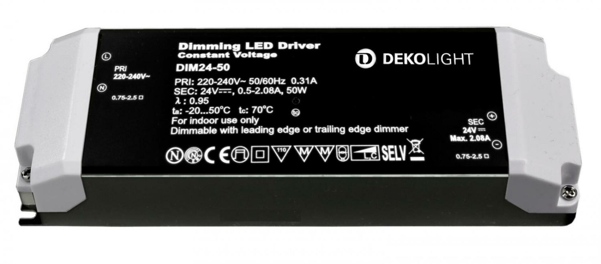 Levně Light Impressions Deko-Light LED-napájení BASIC, DIM, CV, 24V 12-50W konstantní napětí 500-2080 mA IP20 stmívatelné 24V DC 12,00-50,00 W 862222