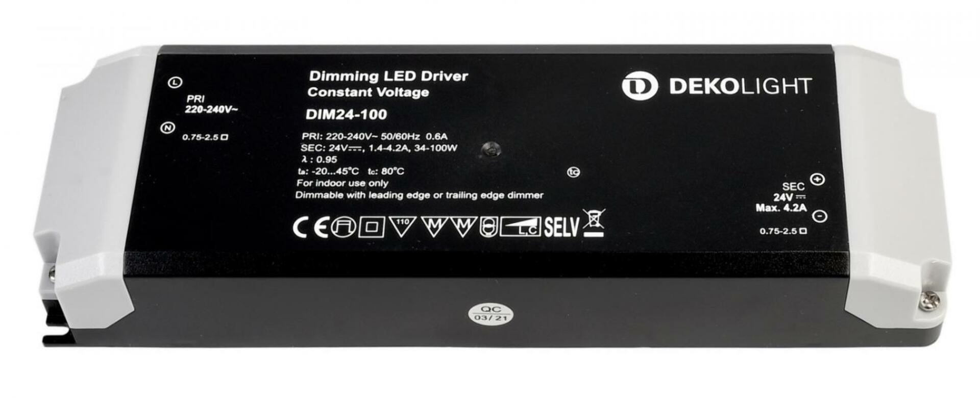 Light Impressions Deko-Light LED-napájení BASIC, DIM, CV, 24V 34-100W konstantní napětí 1420-4165 mA IP20 stmívatelné 24V DC 34,00-100,00 W 862242