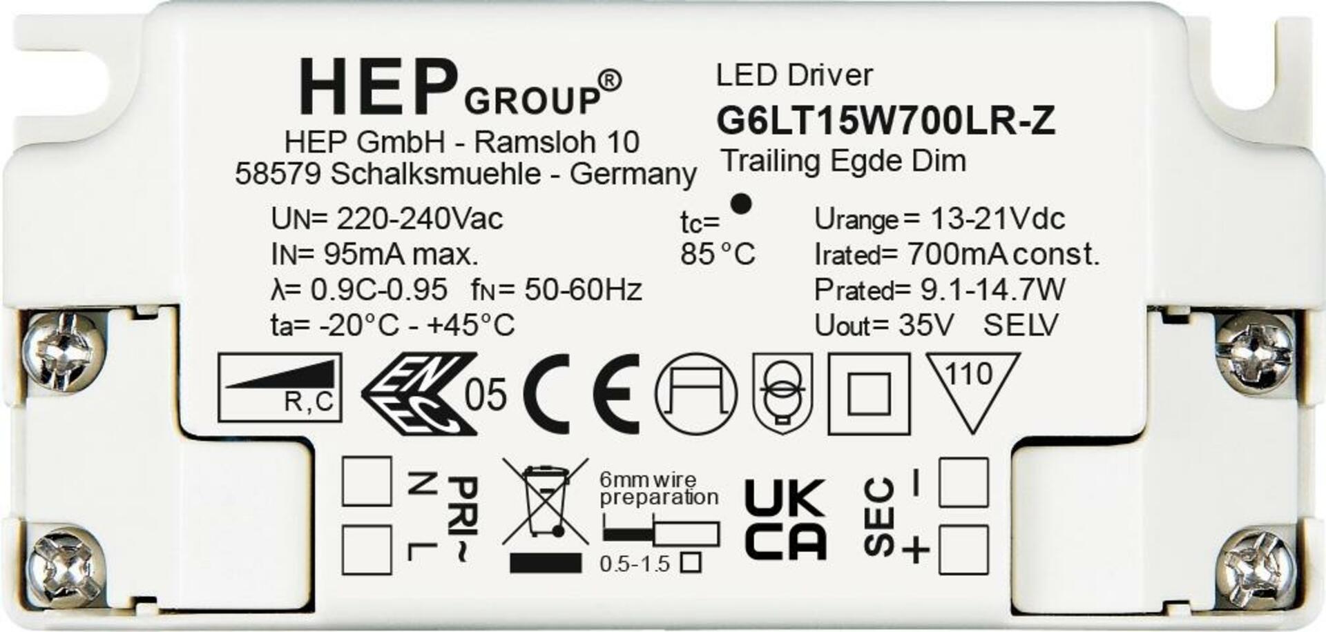 Light Impressions HEP napájení (CC, DC) stmívatelné, HEP, DIM, CC, G6LT15W350LR-Z, konstantní proud, fázové stmívání 350 mA IP20 26-43 V/DC 9,1-15W 862266