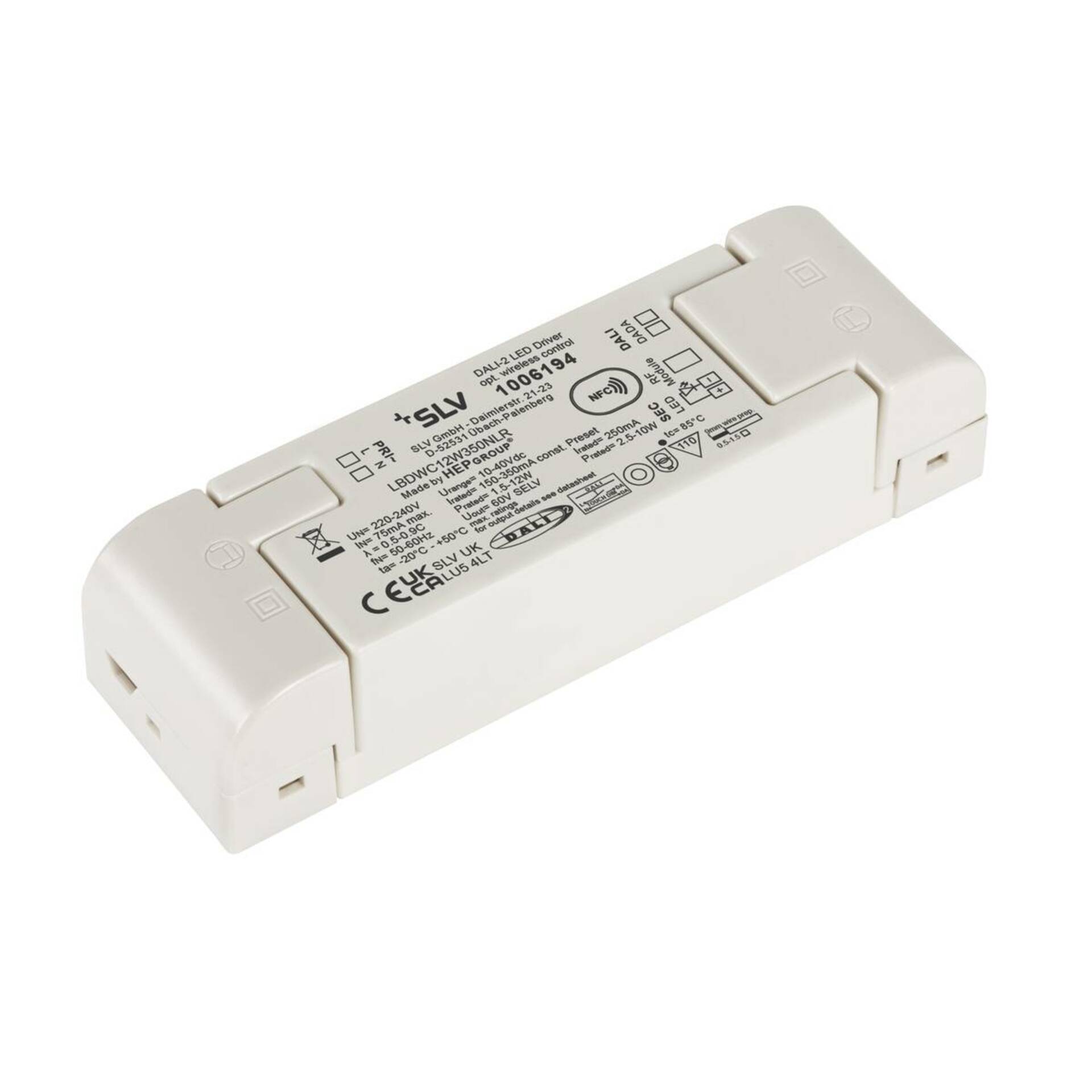 BIG WHITE (SLV) LED driver 12 W 250 mA DALI stmívatelný s RF rozhraním LED driver bílý DALI 1006194