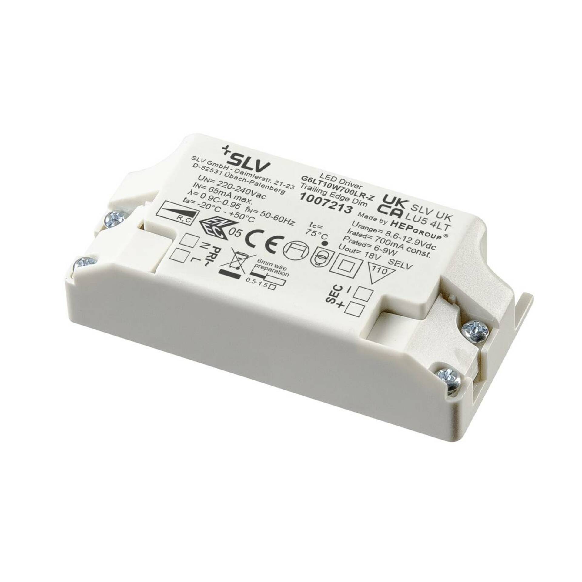 BIG WHITE (SLV) LED driver 10 W 700 mA PHASE, s odlehčením tahu 1007213