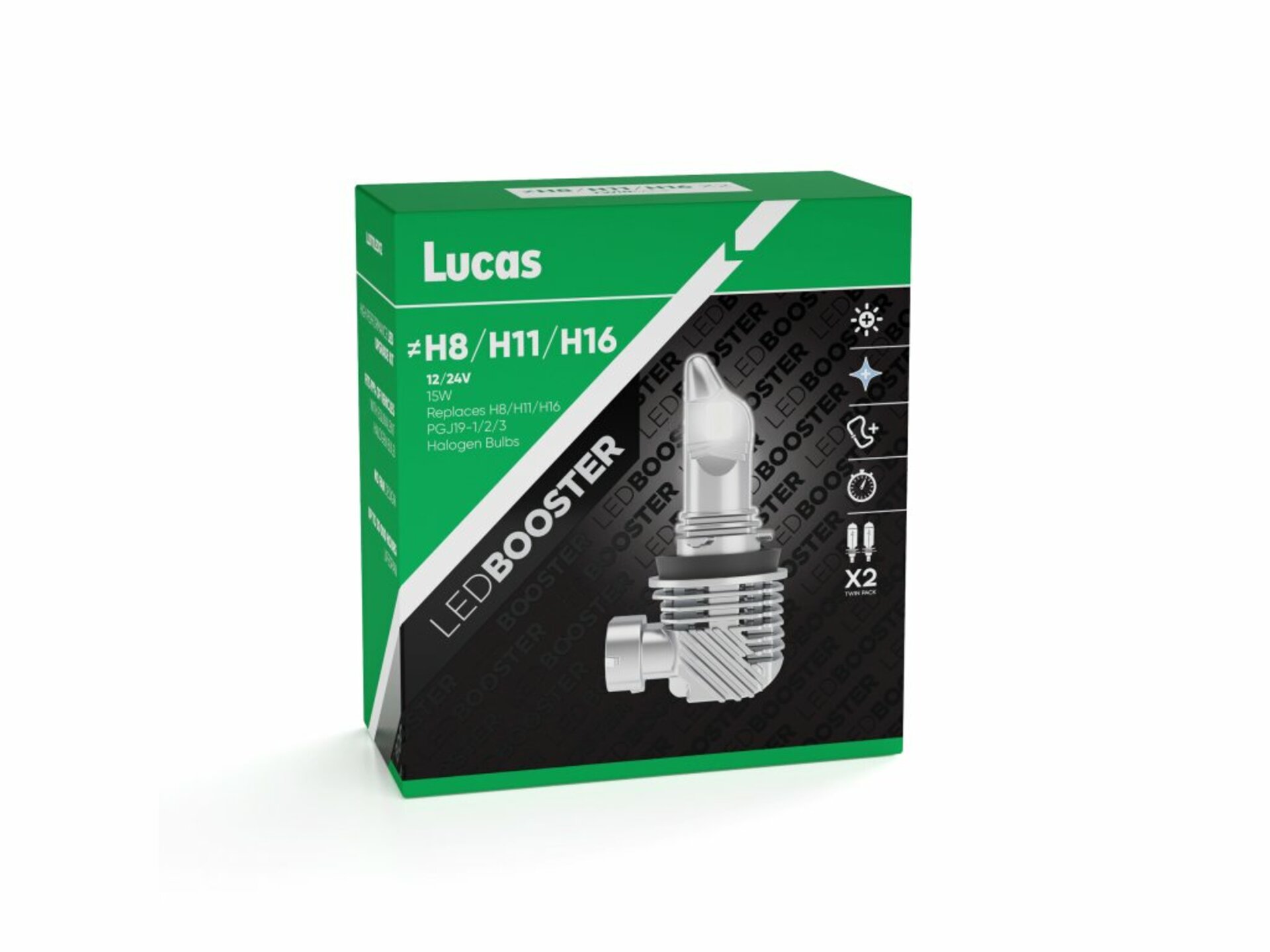 Levně Lucas 12V/24V H8/H11/H16 LED žárovka PGJ19-1/2/3, sada 2 ks 6500K