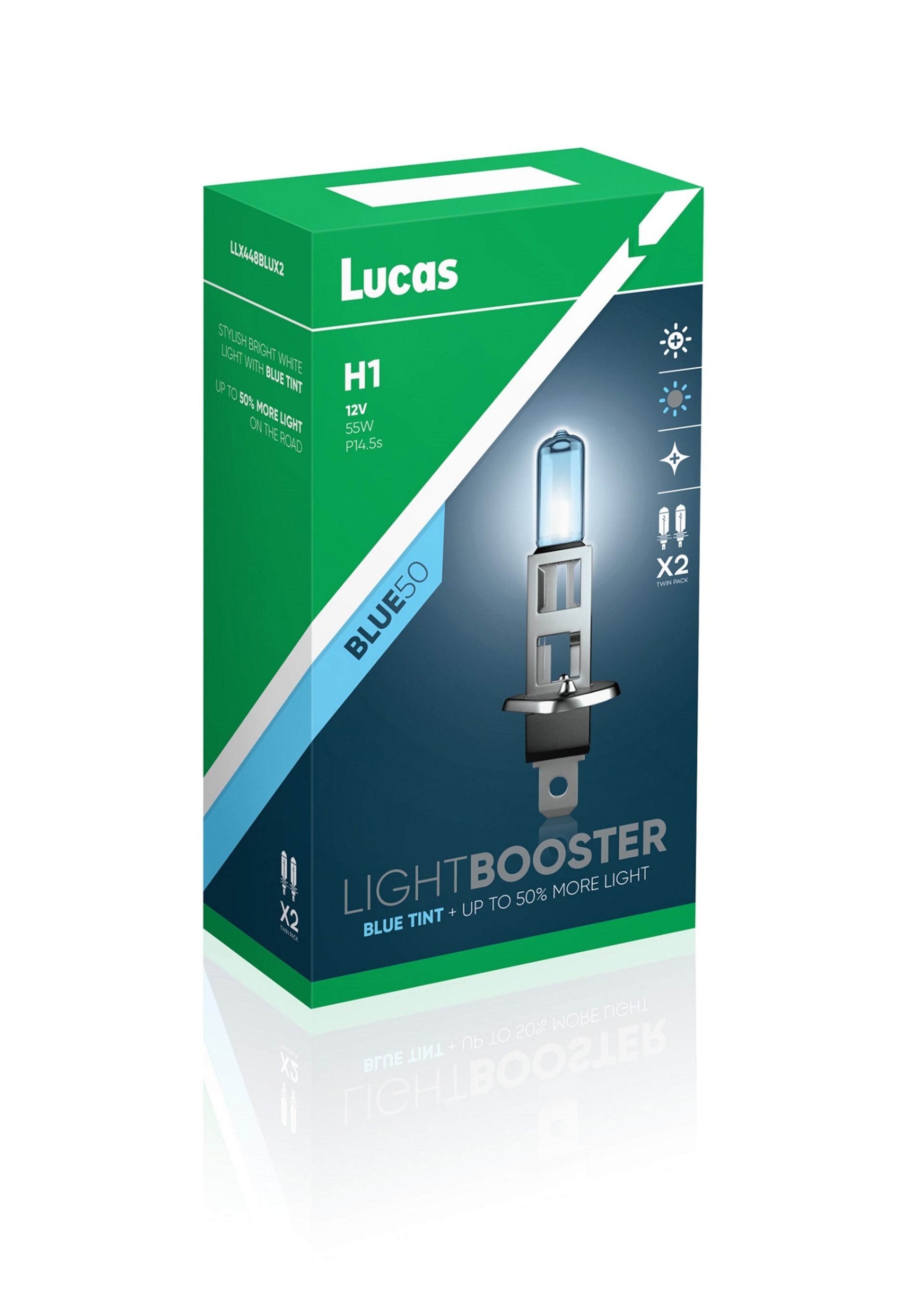 Levně Lucas H1 BLUE50 +50% 55W 12V P14,5s sada 2ks LLX448BLUX2