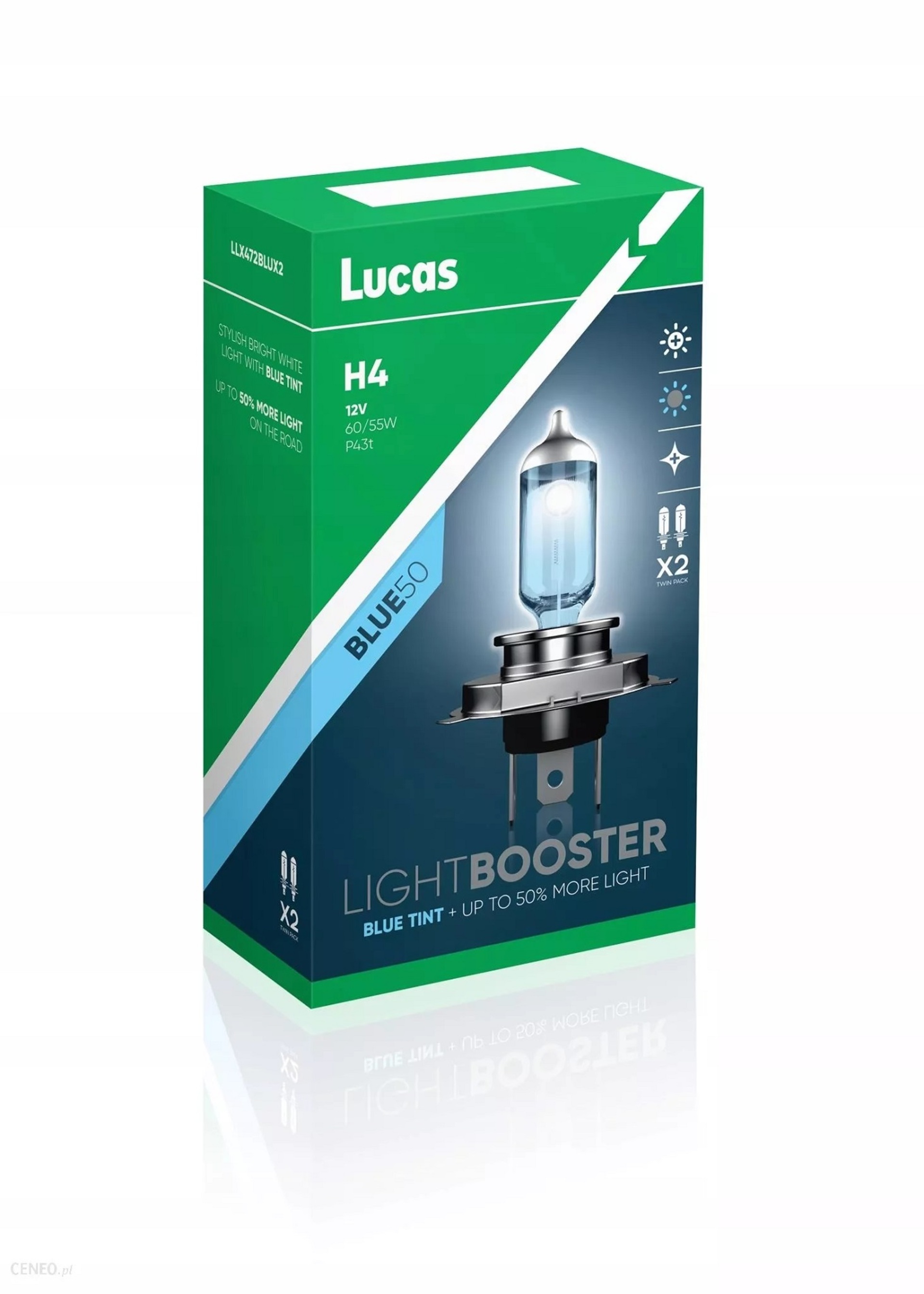 Levně Lucas H4 BLUE50 +50% 60/55W 12V P43t sada 2ks LLX472BLUX2