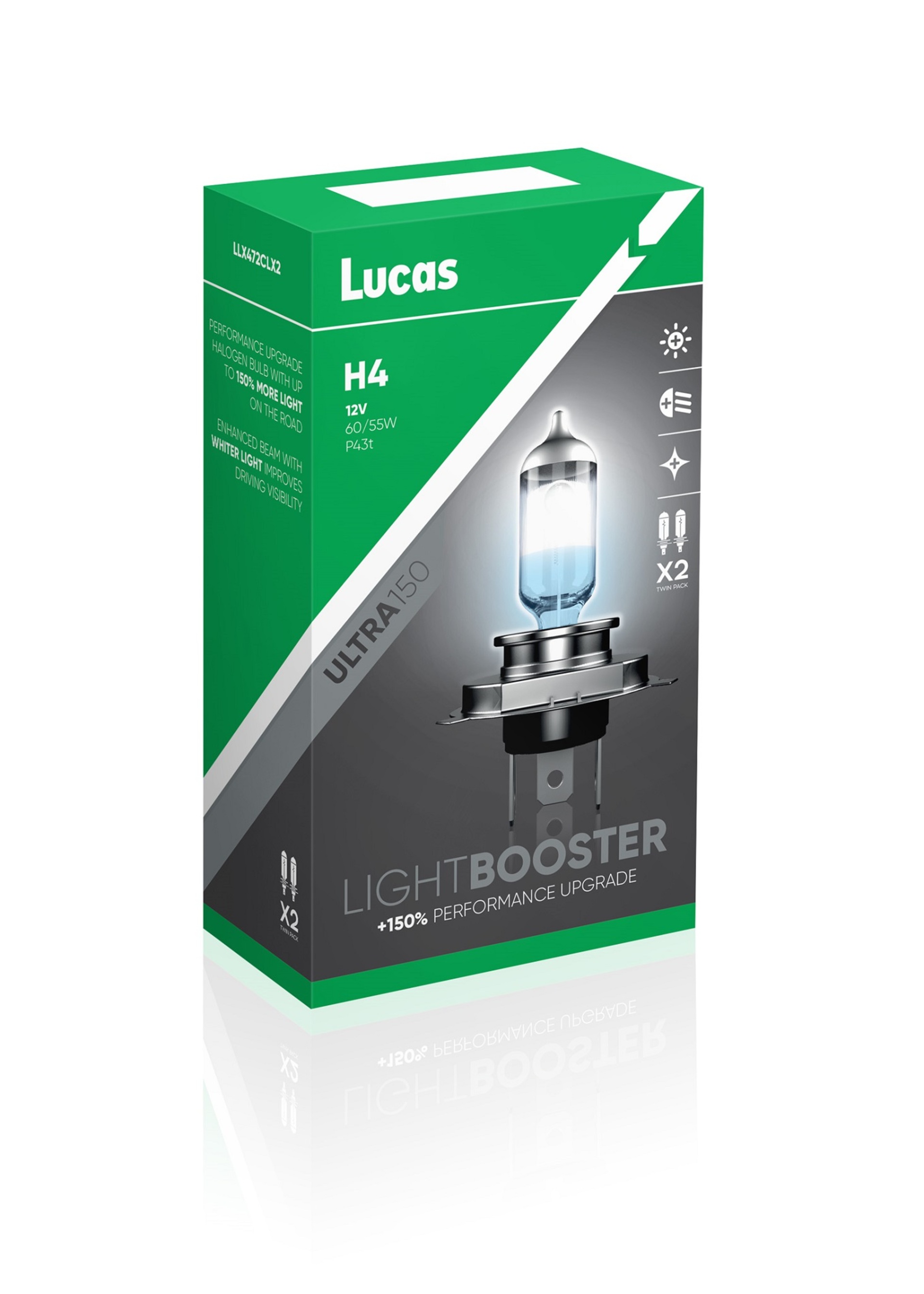 Lucas H4 ULTRA150 +150% 60/55W 12V 2ks LLX472CLX2