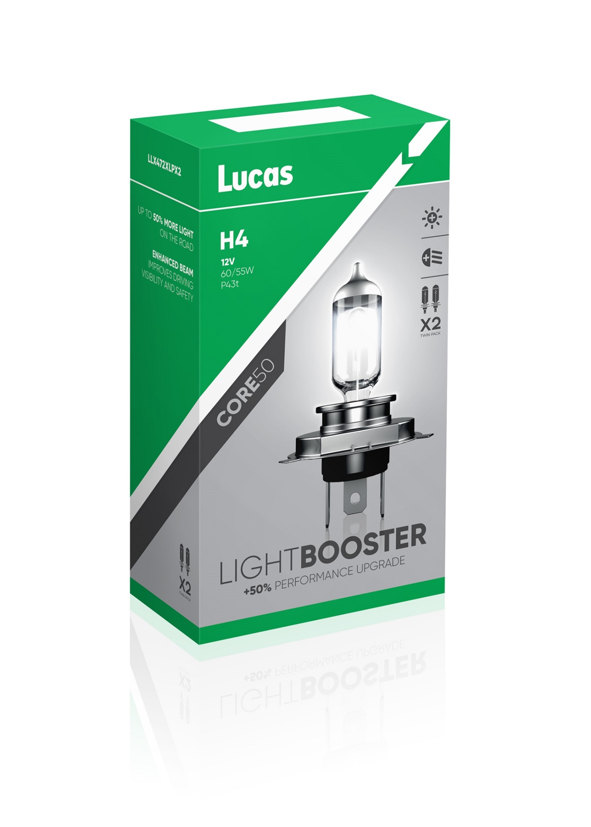 Lucas H4 CORE50 +50% 60/55W 12V 2ks LLX472XLPX2