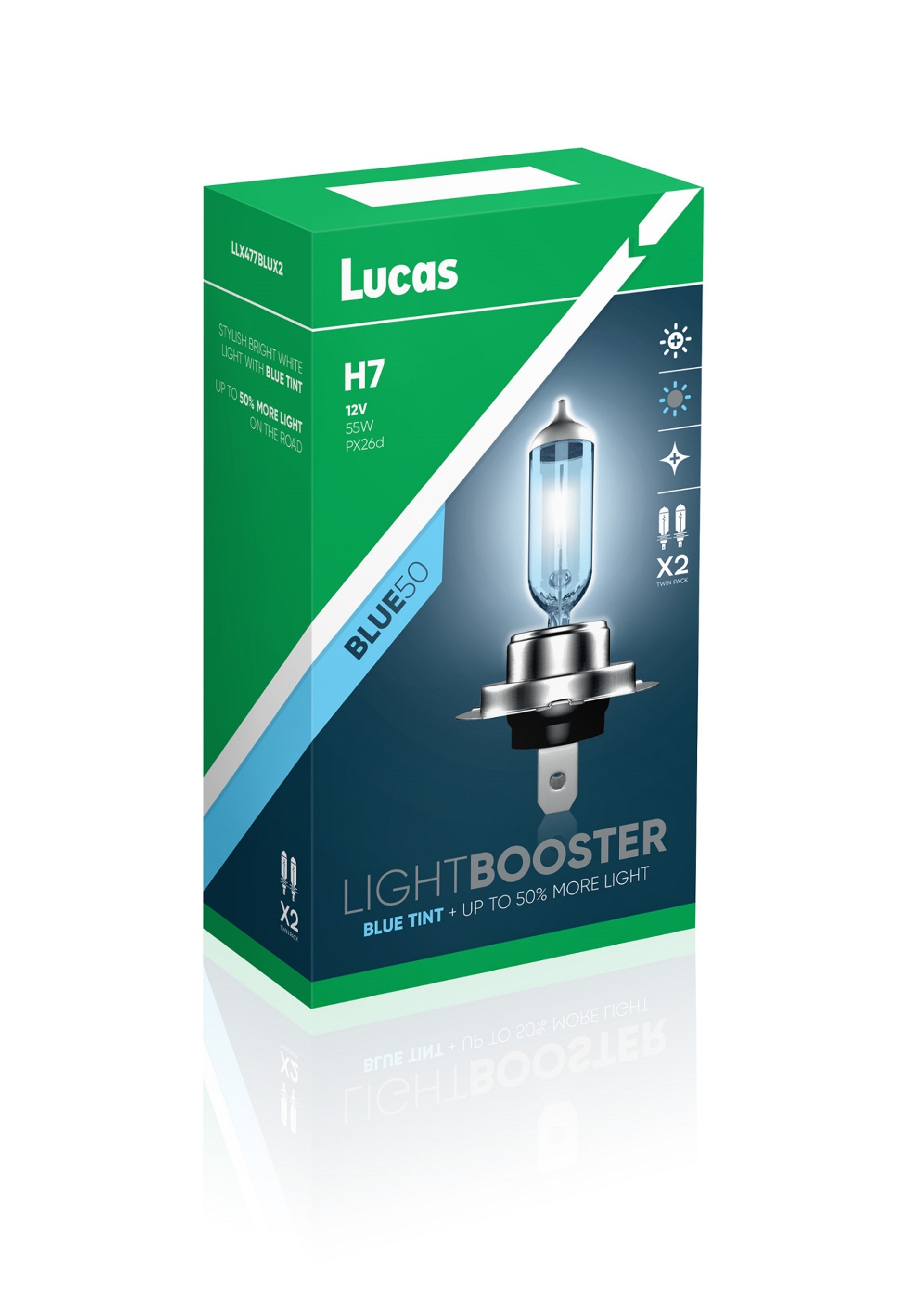 Levně Lucas H7 BLUE50 +50% 55W 12V PX26d sada 2ks LLX477BLUX2