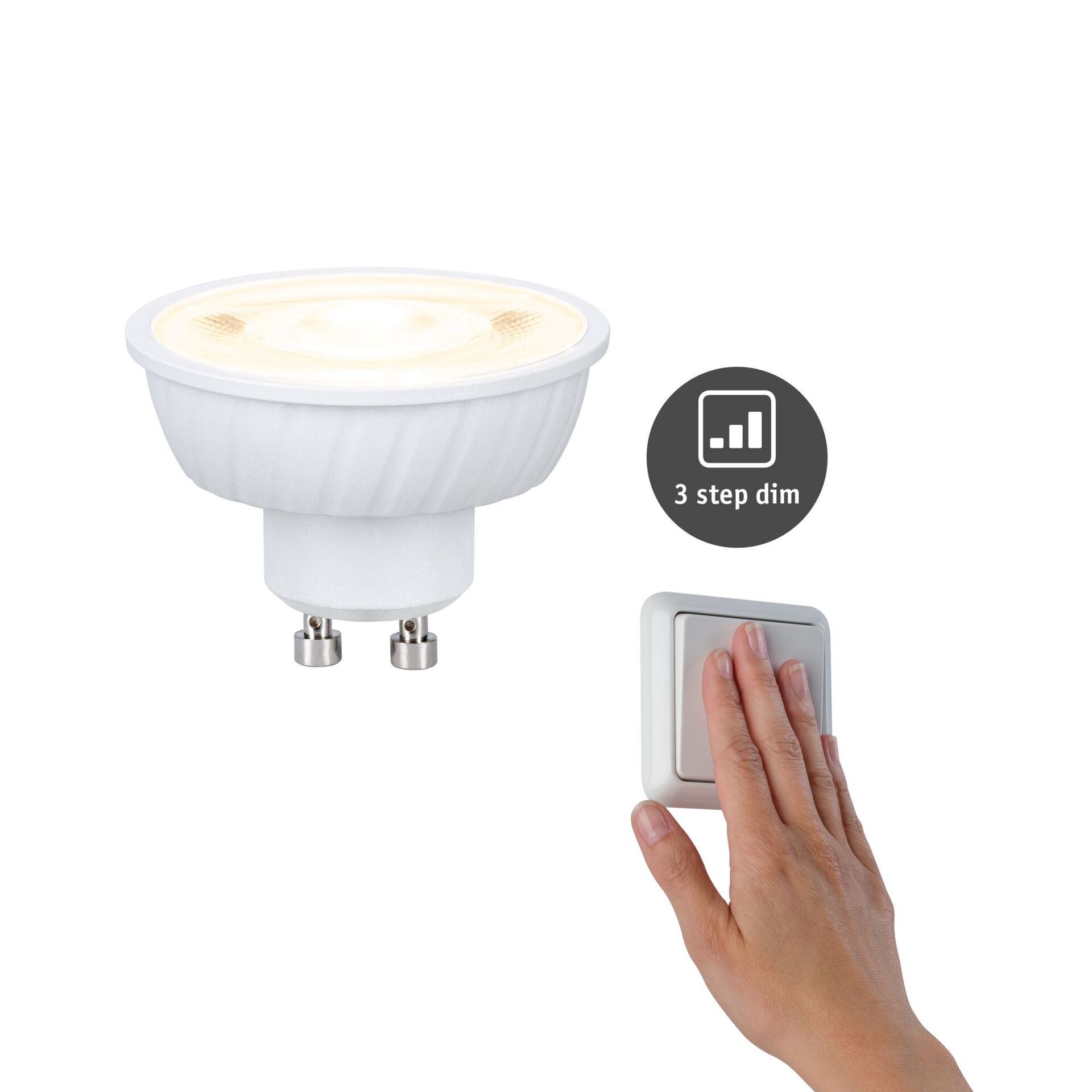 Levně PAULMANN Standard 230V LED reflektor GU10 Flat 37mm 4,9W 2700K stmívatelné krokově bílá