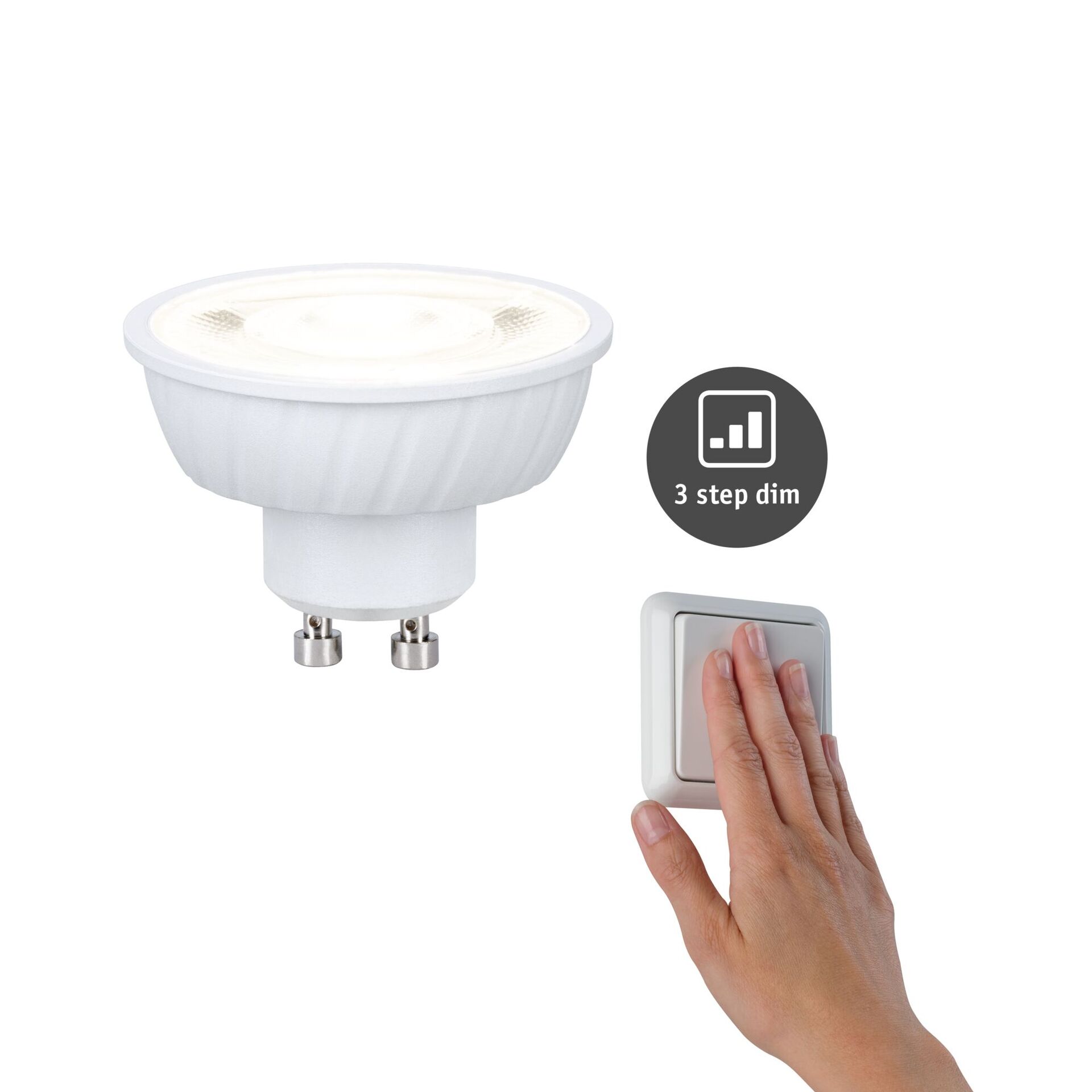 Levně PAULMANN Standard 230V LED reflektor GU10 Flat 37mm 4,9W 4000K stmívatelné krokově bílá
