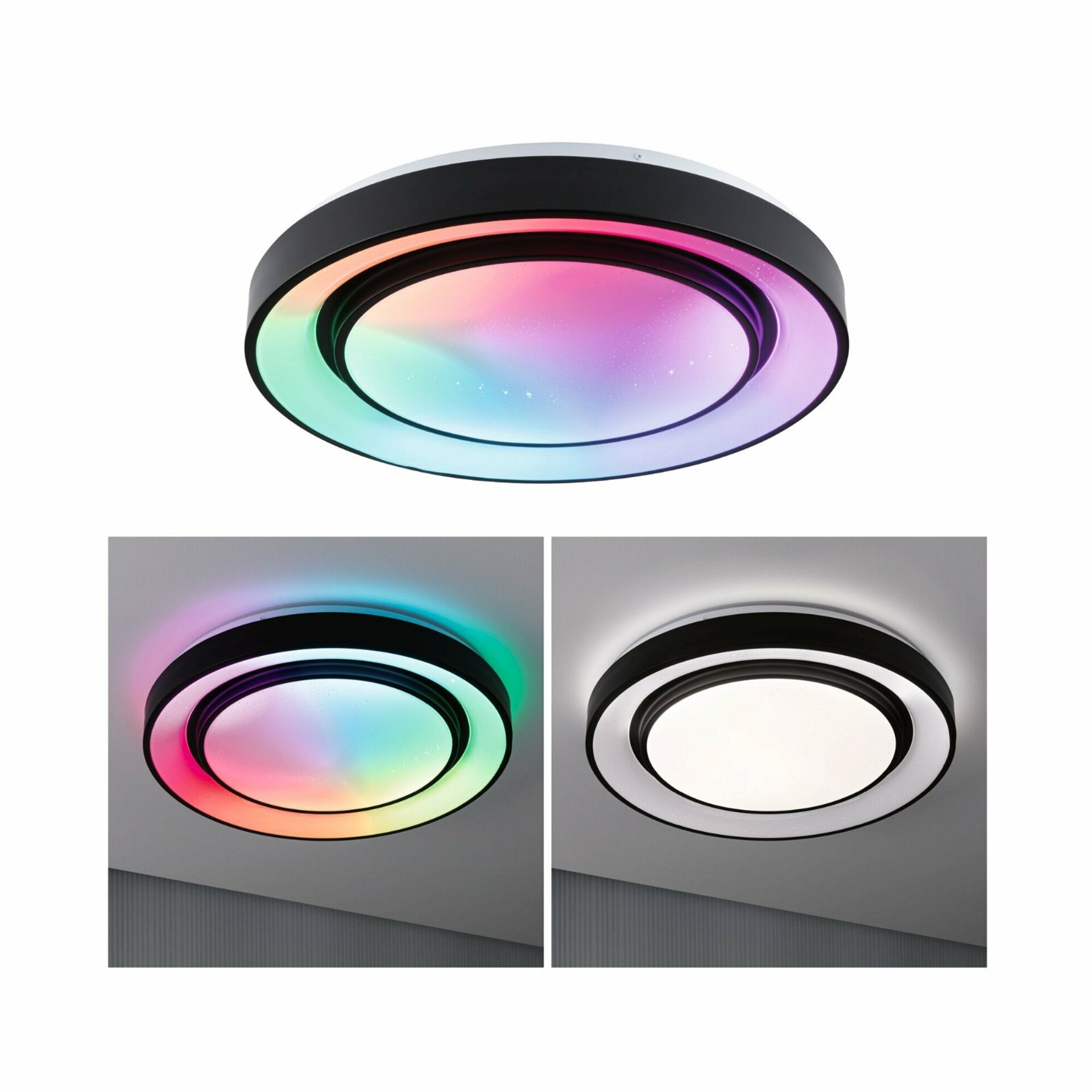 PAULMANN LED stropní svítidlo Rainbow efekt duhy RGBW 230V 38,5W černá/bílá