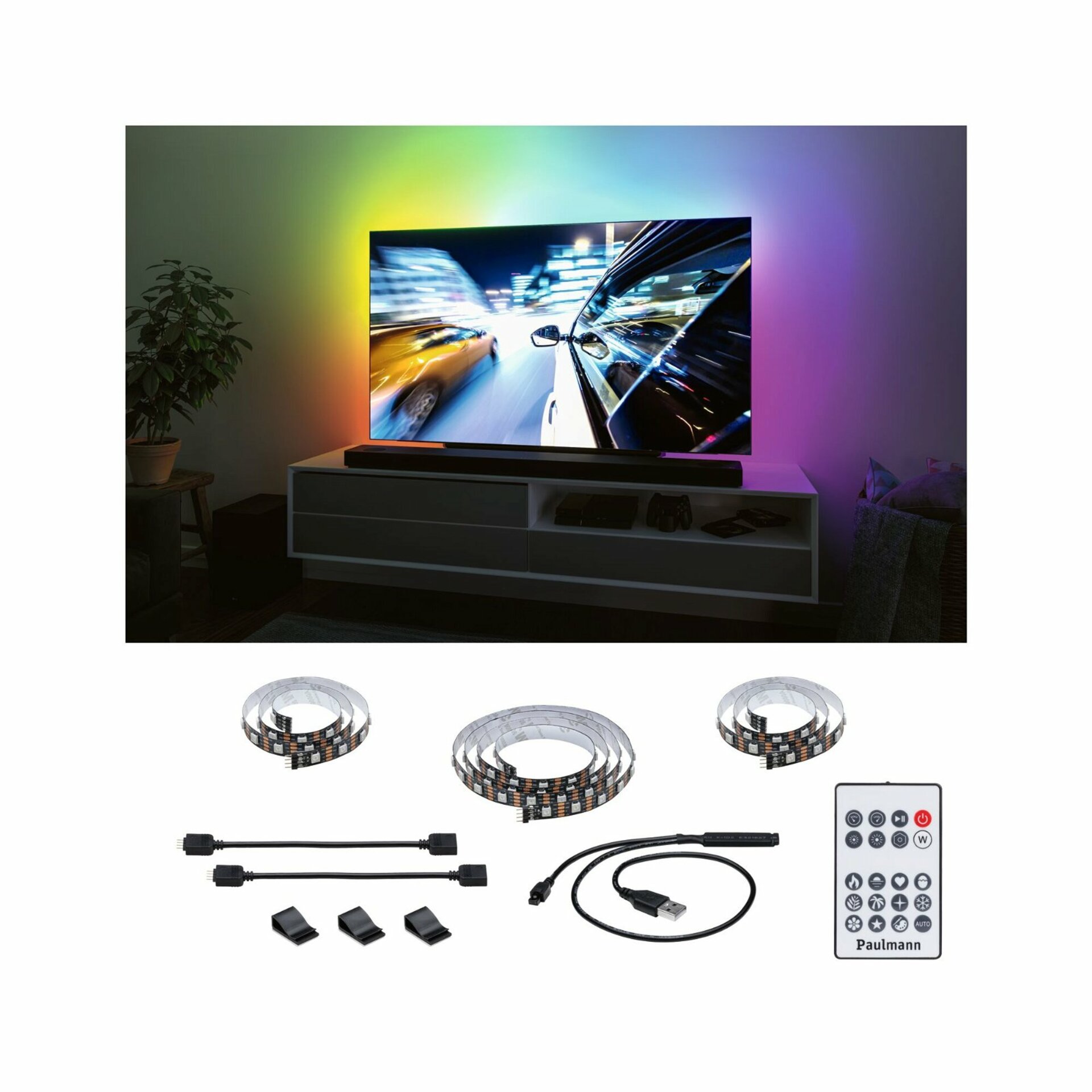 Levně PAULMANN EntertainLED USB LED Strip osvětlení TV 55 Zoll 2m 3,5W 60LEDs/m RGB+