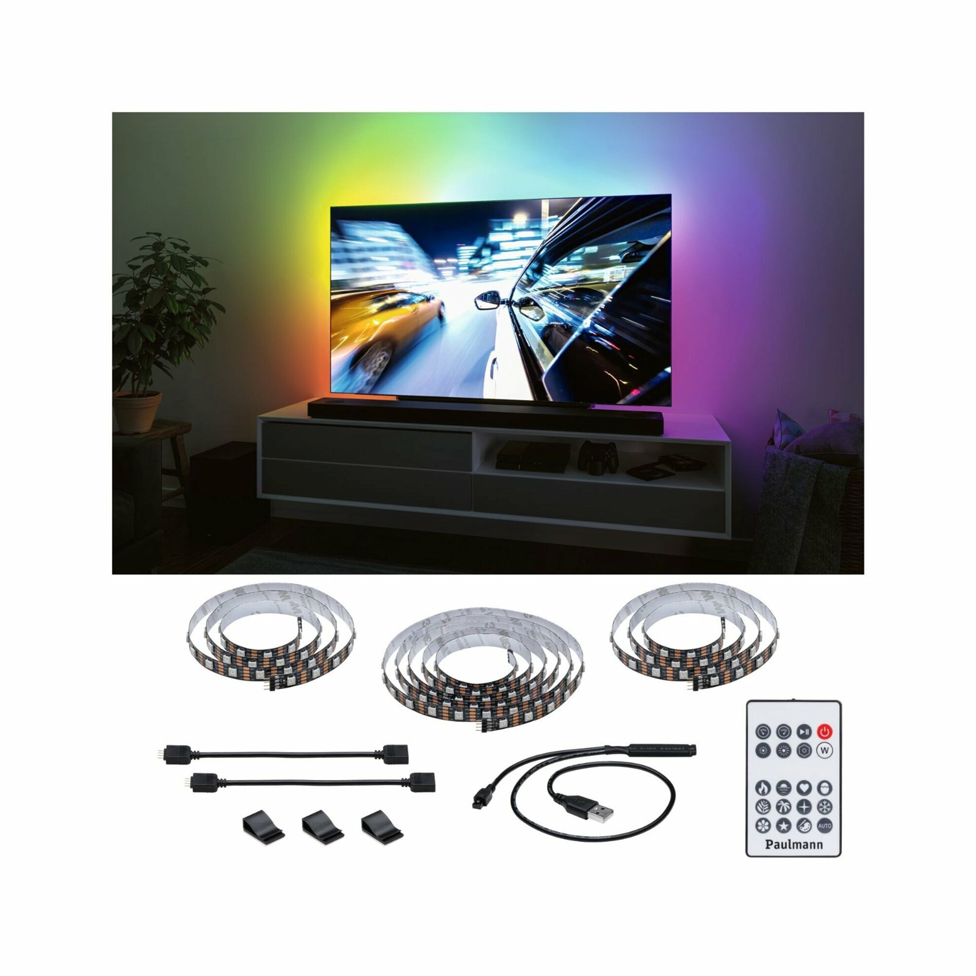 Levně PAULMANN EntertainLED USB LED Strip osvětlení TV 75 Zoll 3,1m 5W 60LEDs/m RGB+