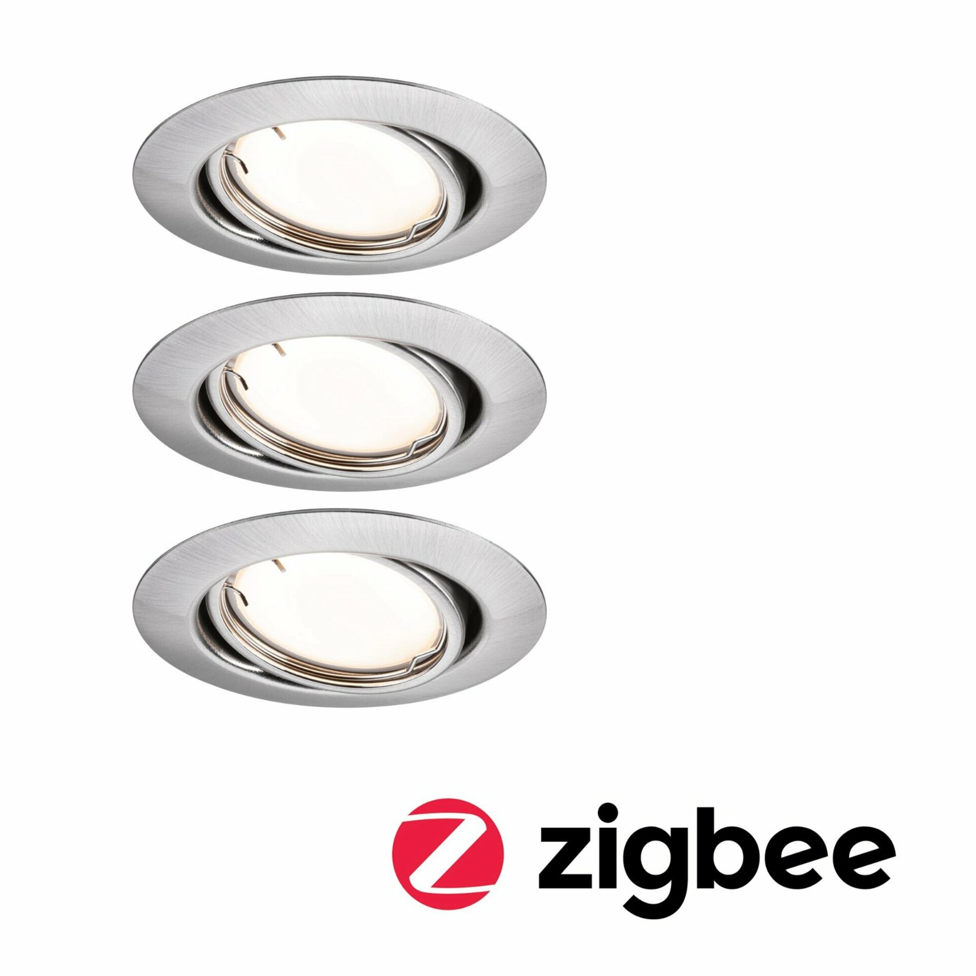 PAULMANN LED vestavné svítidlo Smart Home Zigbee Base Coin základní sada výklopné kruhové 90mm 20° 3x4,9W 230V stmívatelné 3000K kov kartáčovaný 924.64