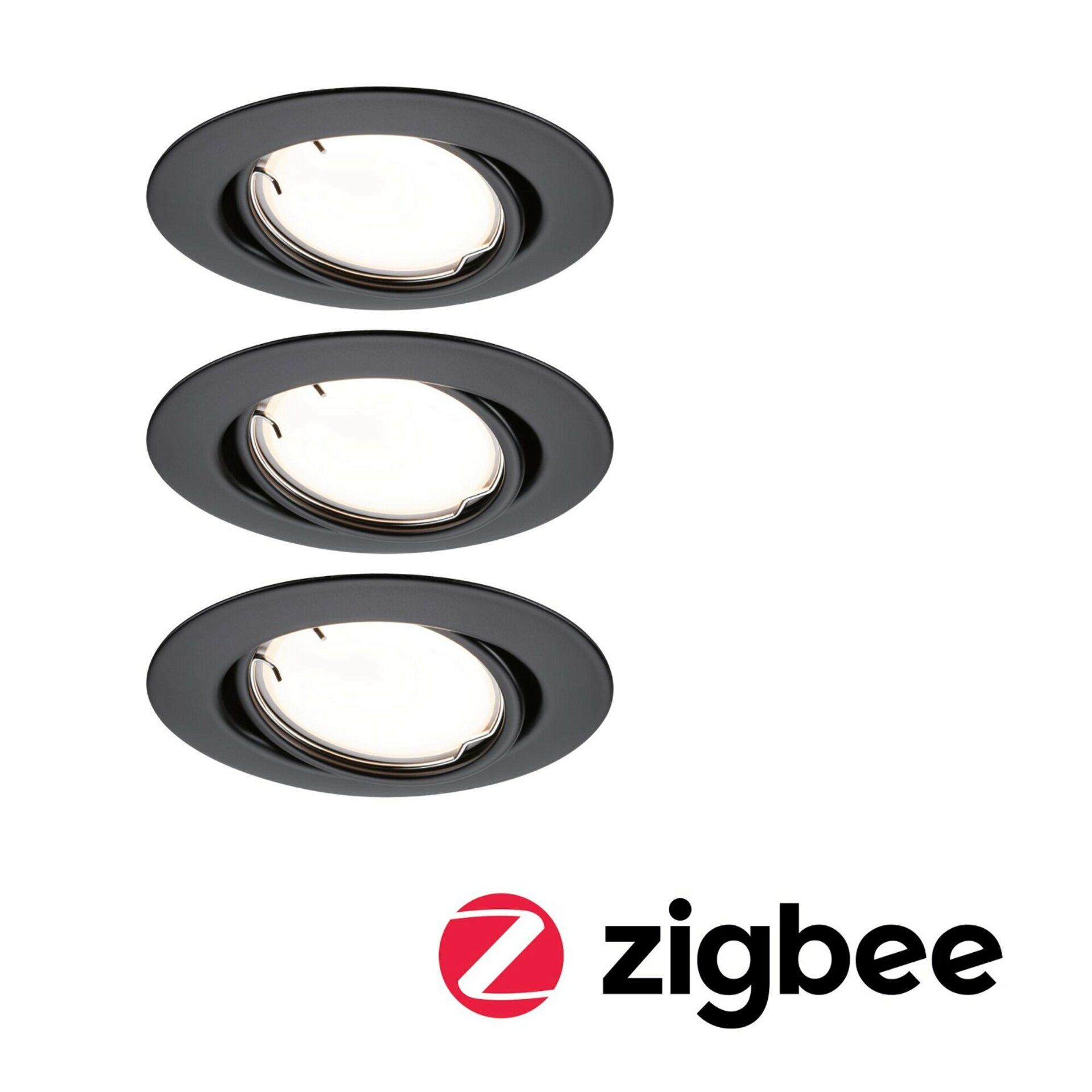 PAULMANN LED vestavné svítidlo Smart Home Zigbee Base Coin základní sada výklopné kruhové 90mm 20° 3x4,9W 230V stmívatelné 3000K černá mat 924.65