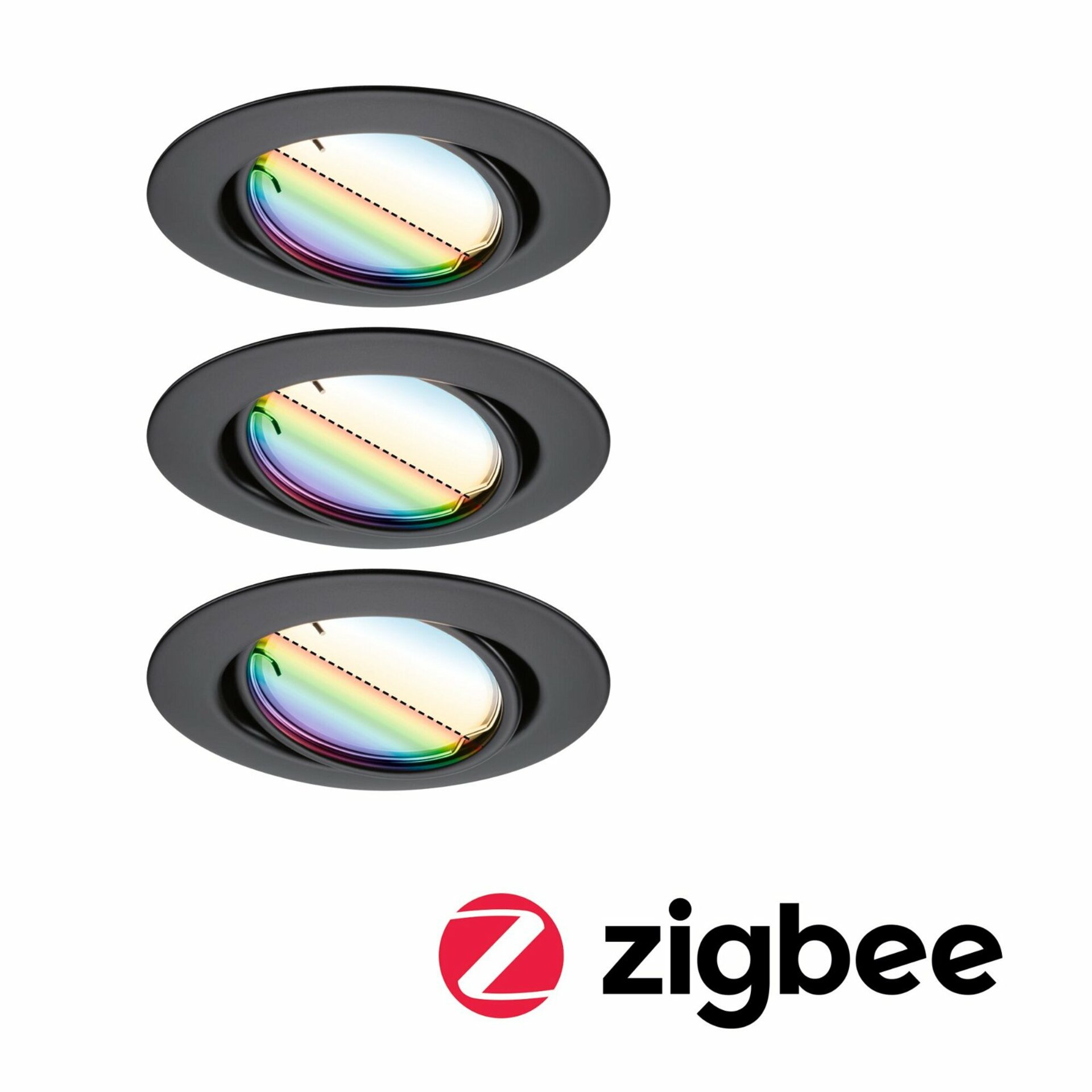 PAULMANN LED vestavné svítidlo Smart Home Zigbee Base Coin základní sada výklopné kruhové 90mm 20° 3x4,9W 230V stmívatelné RGBW+ černá mat 924.68