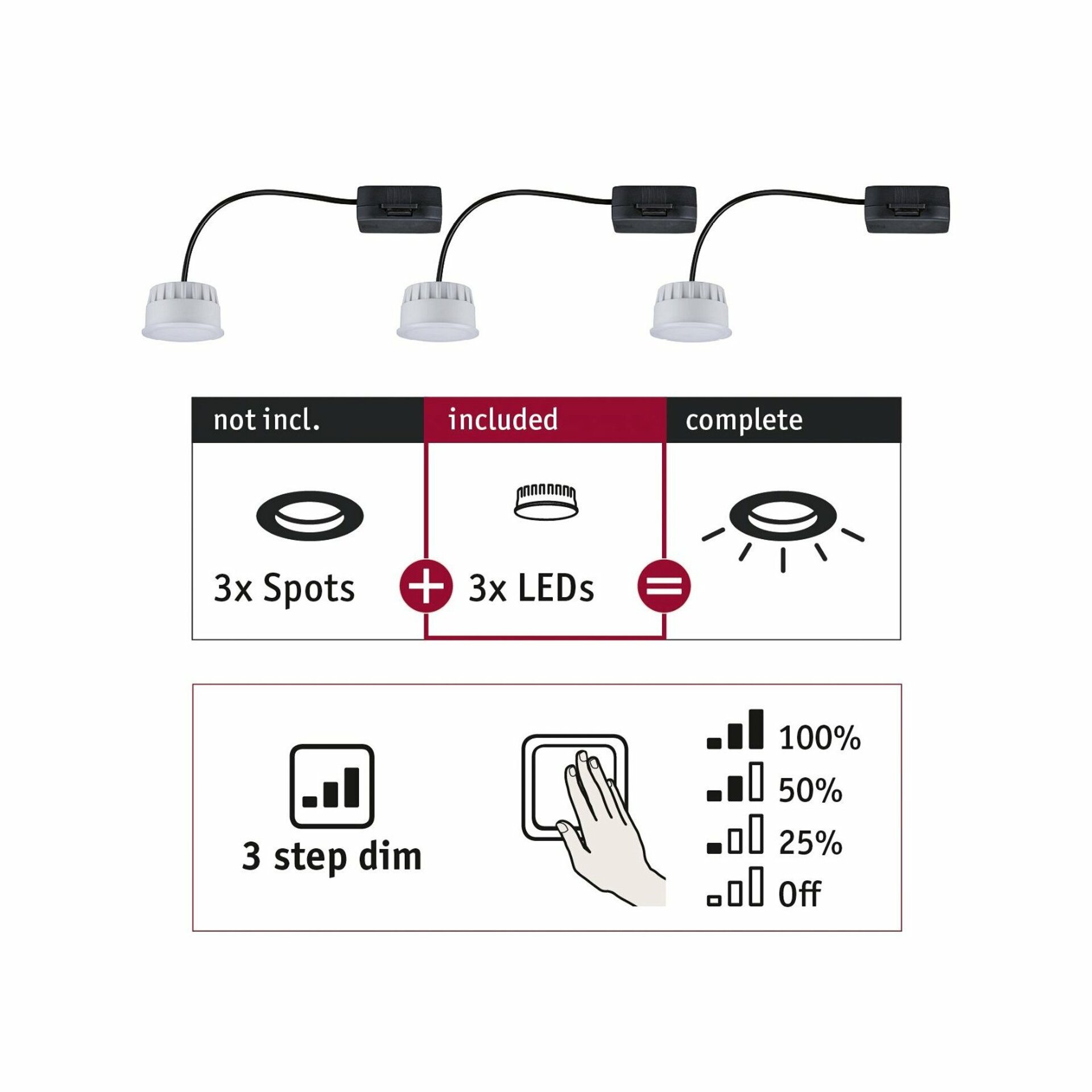 Levně PAULMANN LED Modul vestavné svítidlo 3-krokové-stmívatelné Choose Coin 3ks sada kruhové 50mm Coin 3x6W 3x470lm 230V 2700K satén