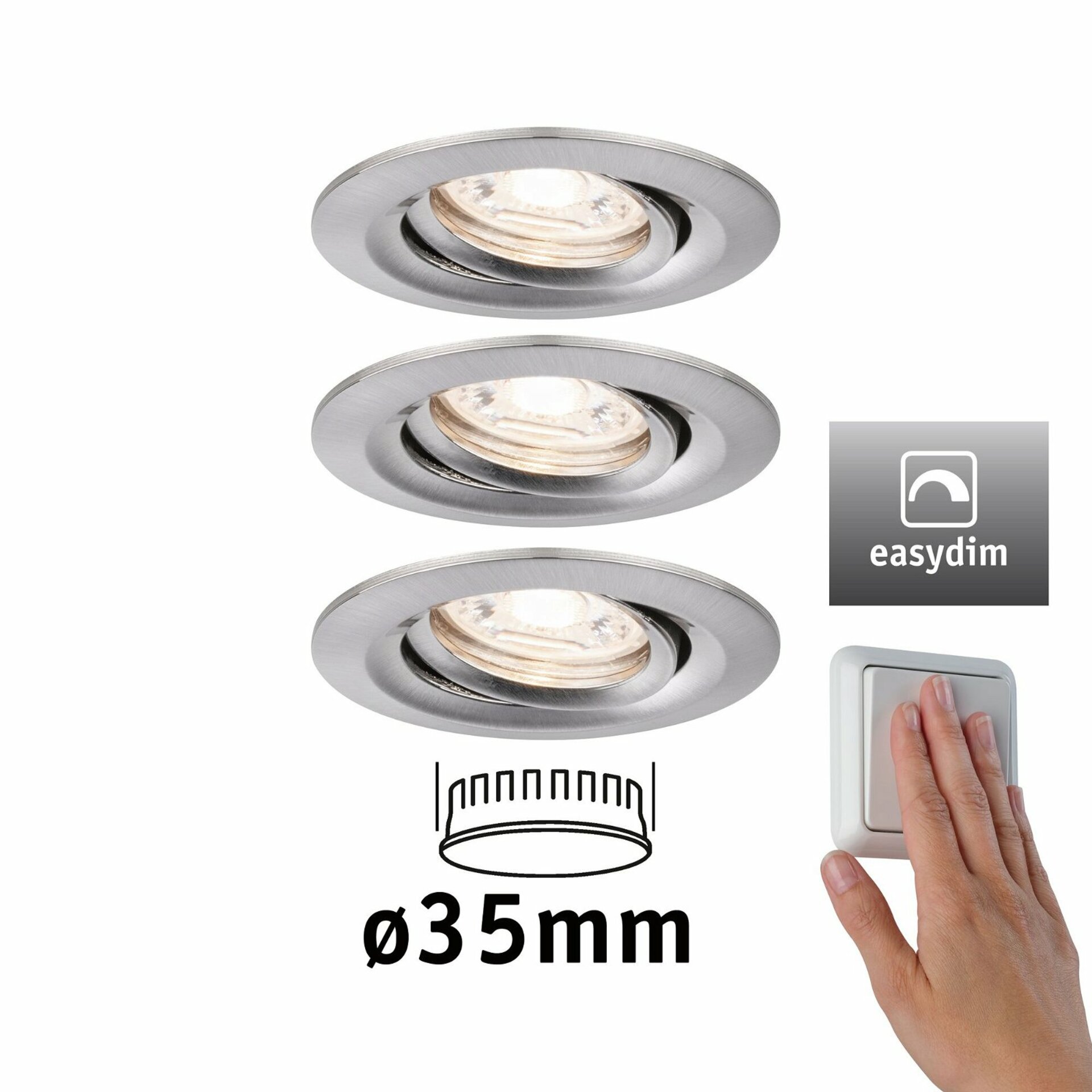 PAULMANN LED vestavné svítidlo Nova mini Plus EasyDim výklopné 3x4,2W 2700K kov kartáčovaný 230V 929.73