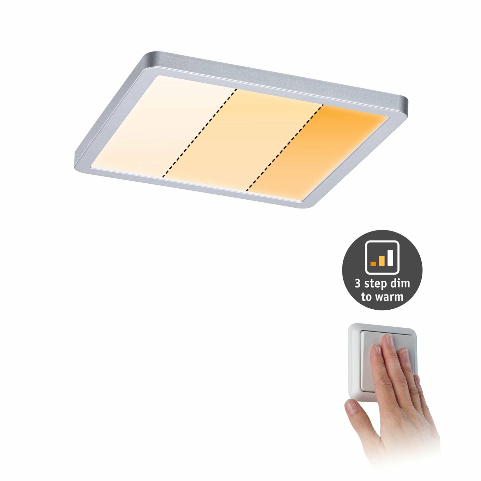 PAULMANN VariFit LED vestavné svítidlo Dim to Warm Areo IP44 hranaté 175x175mm 3 Step Dim to warm matný chrom stmívatelné