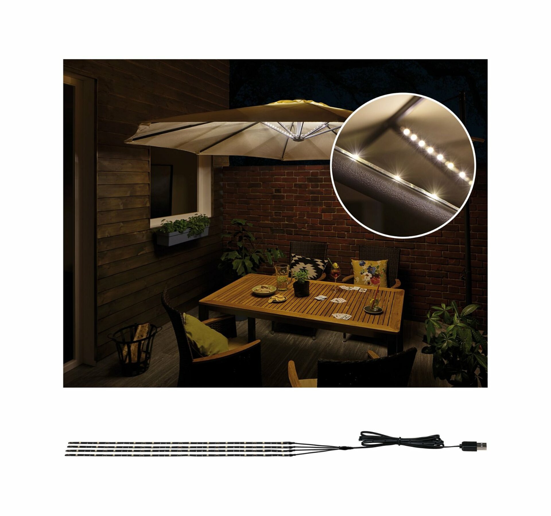 Paulmann Mobile Strip Parasol osvětlení slunečníku IP44 4ks sada, 4x40cm 942.08 P 94208