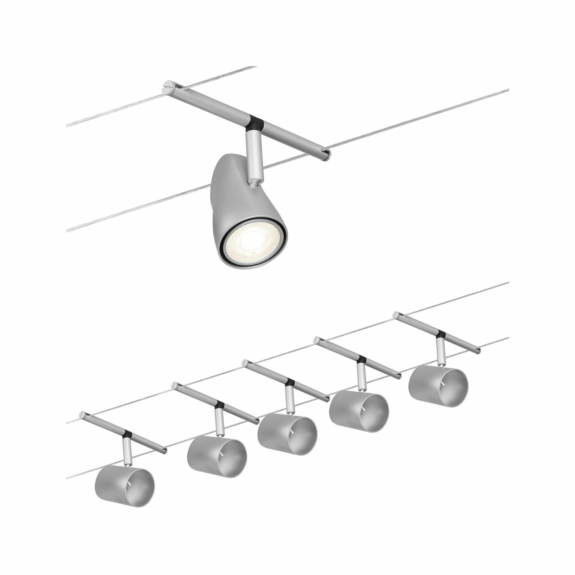 Levně PAULMANN Lankový systém Cup základní sada GU5,3 max. 5x10W 230/12V matný chrom/chrom