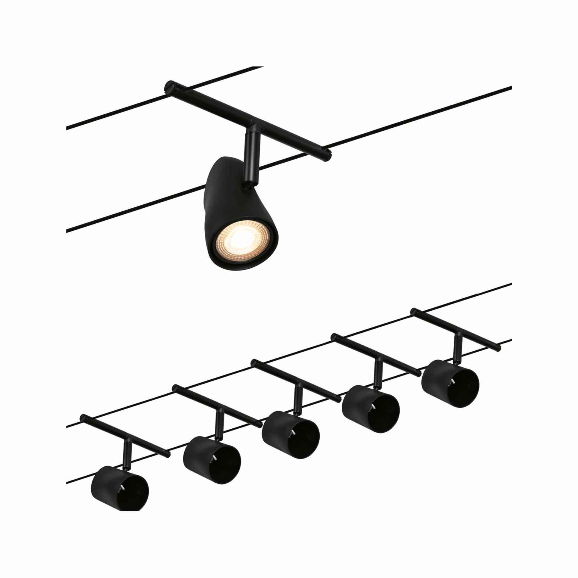 Levně PAULMANN Lankový systém Cup základní sada GU5,3 max. 5x10W 230/12V černá mat/chrom