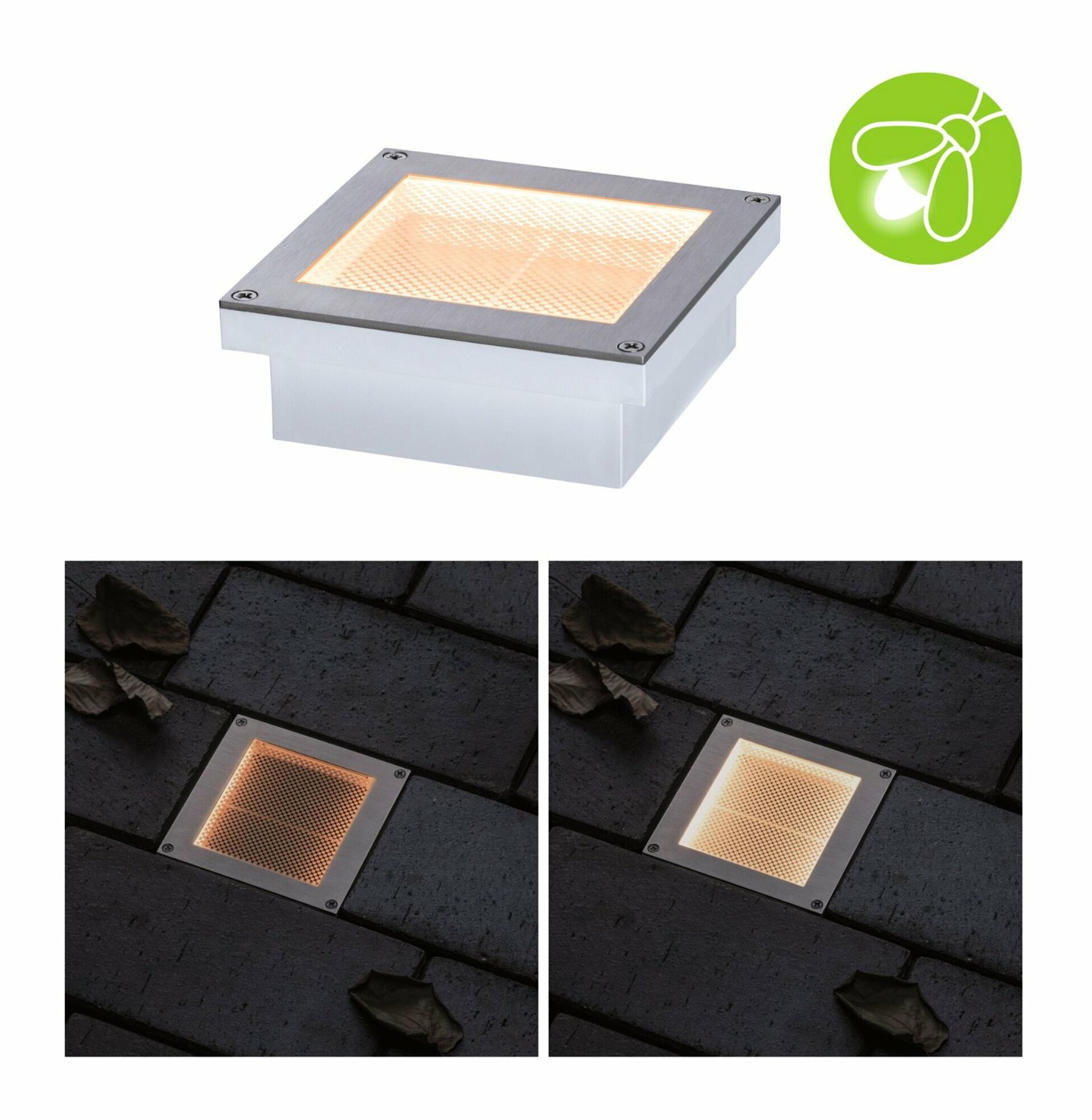 PAULMANN Solární LED zemní svítidlo Aron pohybové čidlo IP67 hranaté 100x100mm 2200K 0,5W bílá ocel/umělá hmota