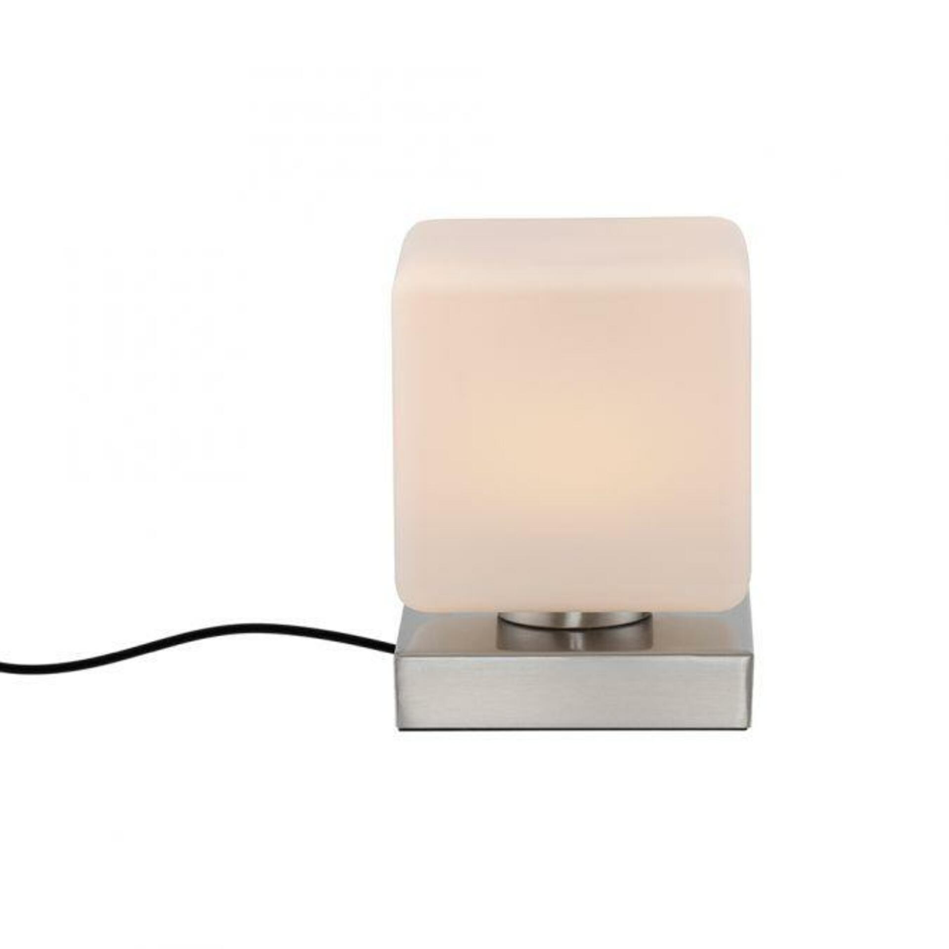 Levně PAUL NEUHAUS LED stolní lampa stříbrná, tvar kostky, dotykový stmívač, nadčasový design 3000K