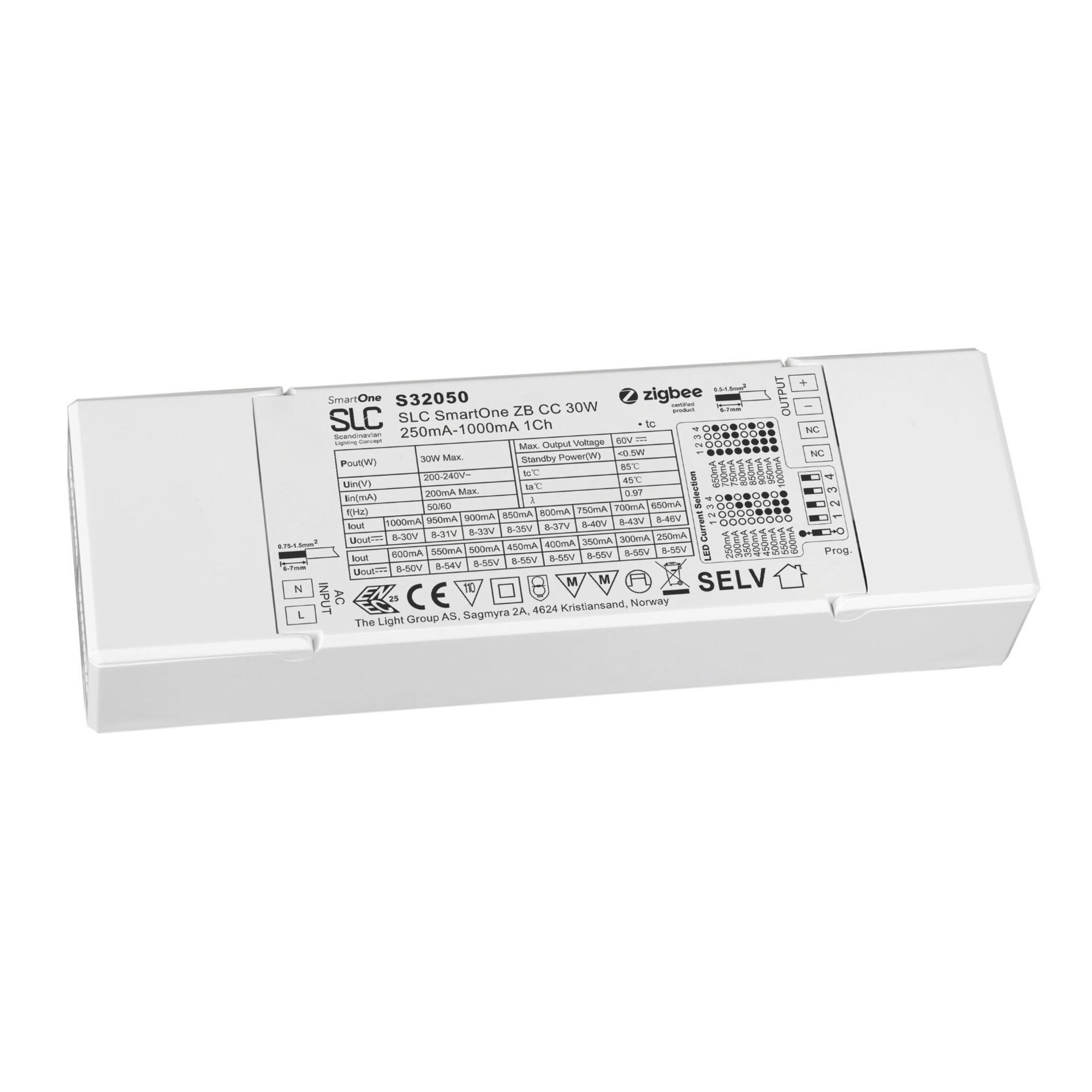 Levně SLC SmartOne Driver CC 1CH 250-1000mA Mono 30W Zigbee IP20