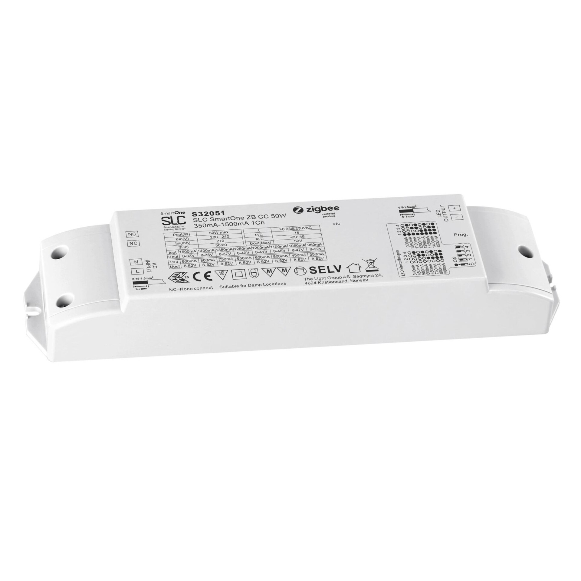Levně SLC SmartOne Driver CC 1CH 350-1500mA Mono 50W Zigbee/PushDim IP20