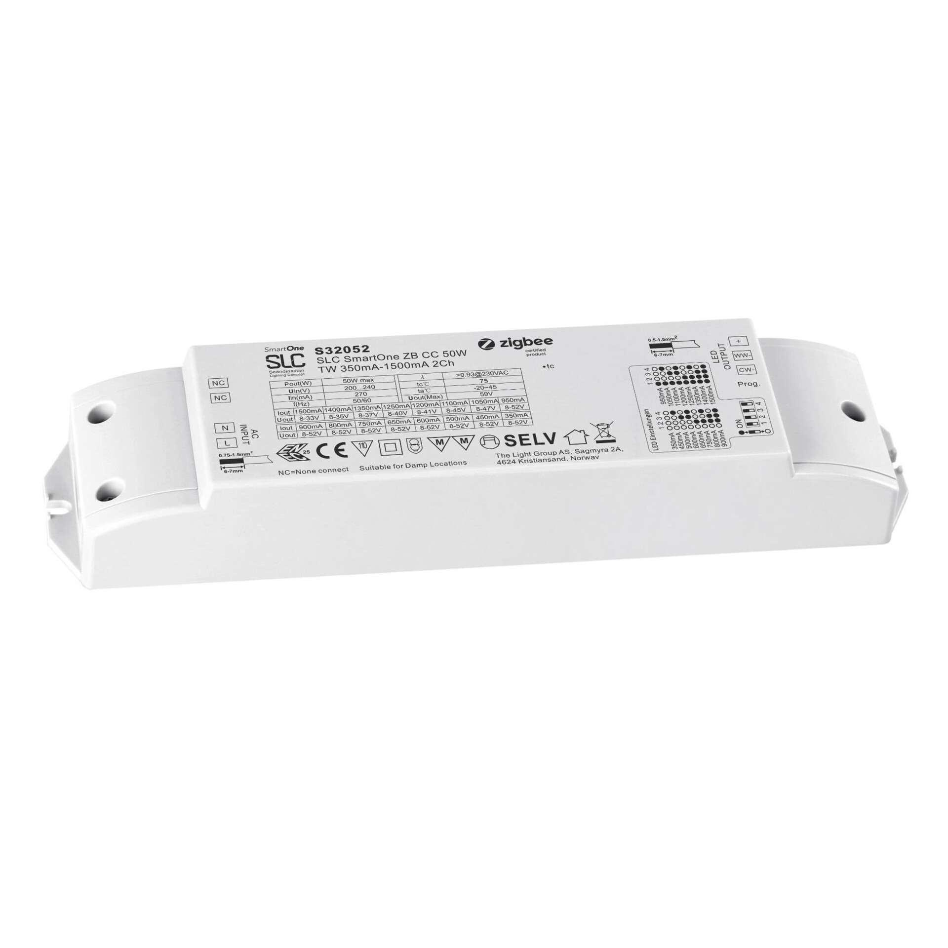 Levně SLC SmartOne Driver CC 2CH 350-1500mA TW 50W Zigbee/PushDim IP20