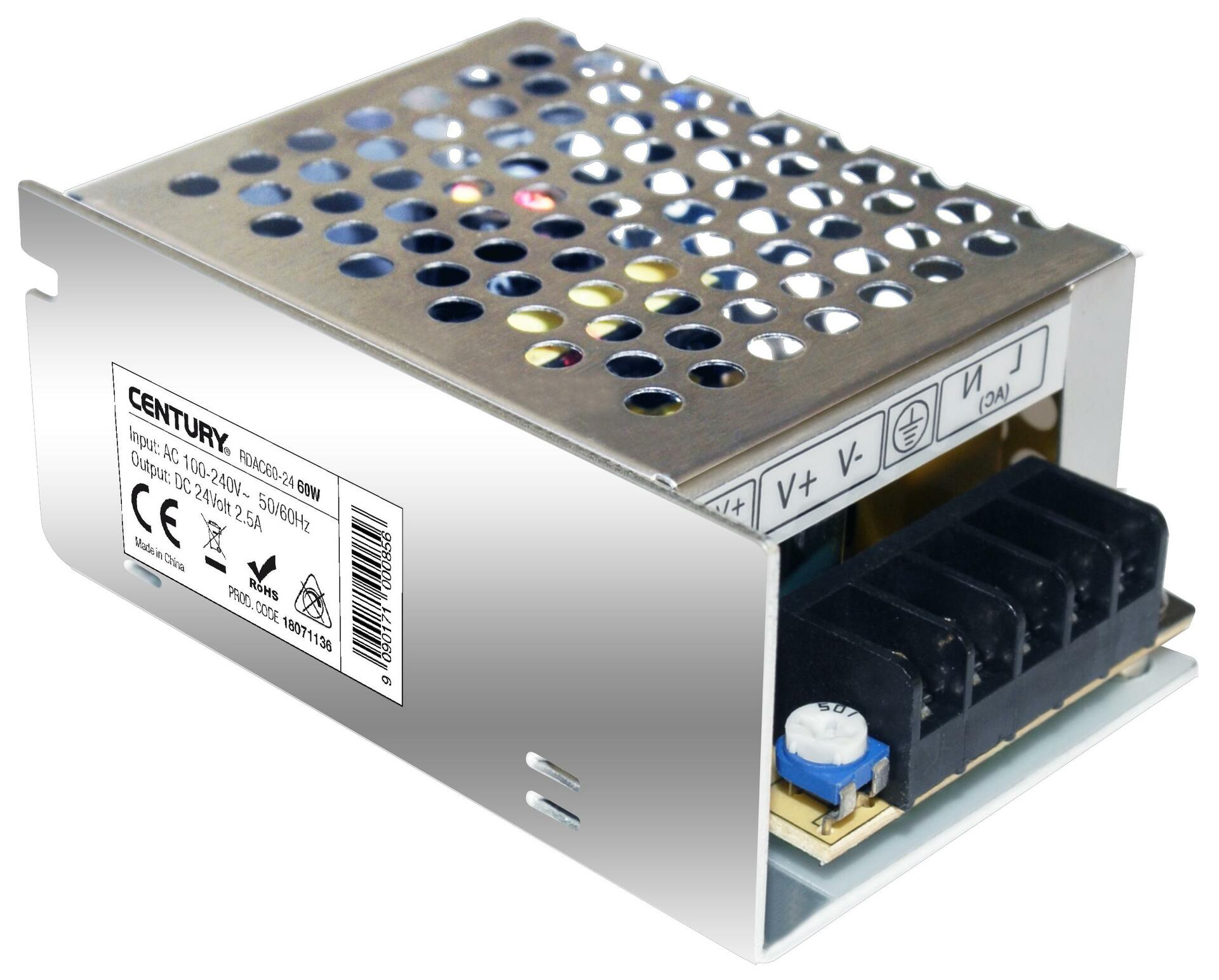 CENTURY LED DRIVER pro LED pásky 60W 100-240VAC/24VDC/2,5A IP20 CEN RDAC60-24