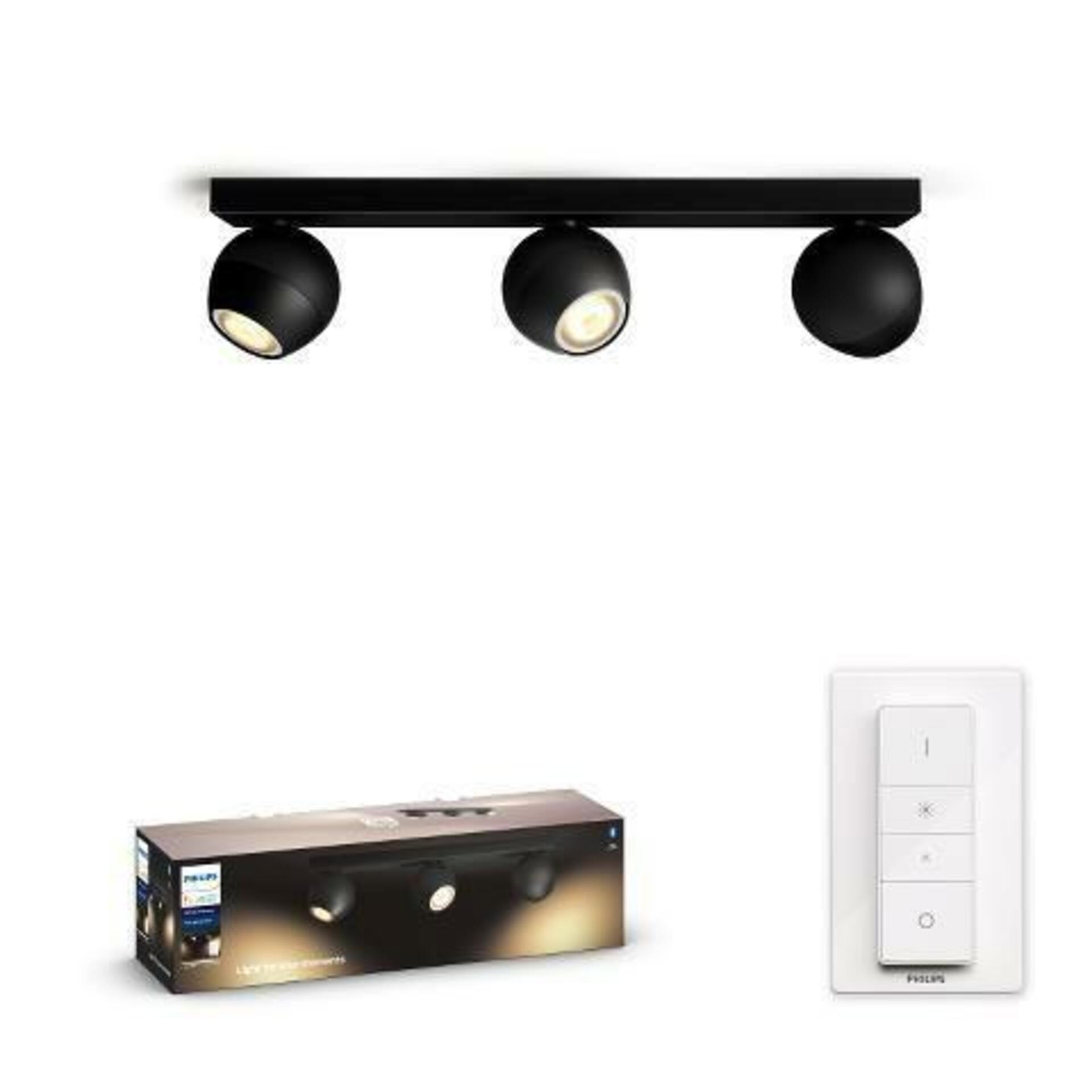 Hue White Ambiance Bodové svítidlo Philips Buckram BT 50473/30/P6 LED GU10 3x5W 3x350lm 2200-6500K 230V, černé s dálkovým ovladačem a Bluetooth