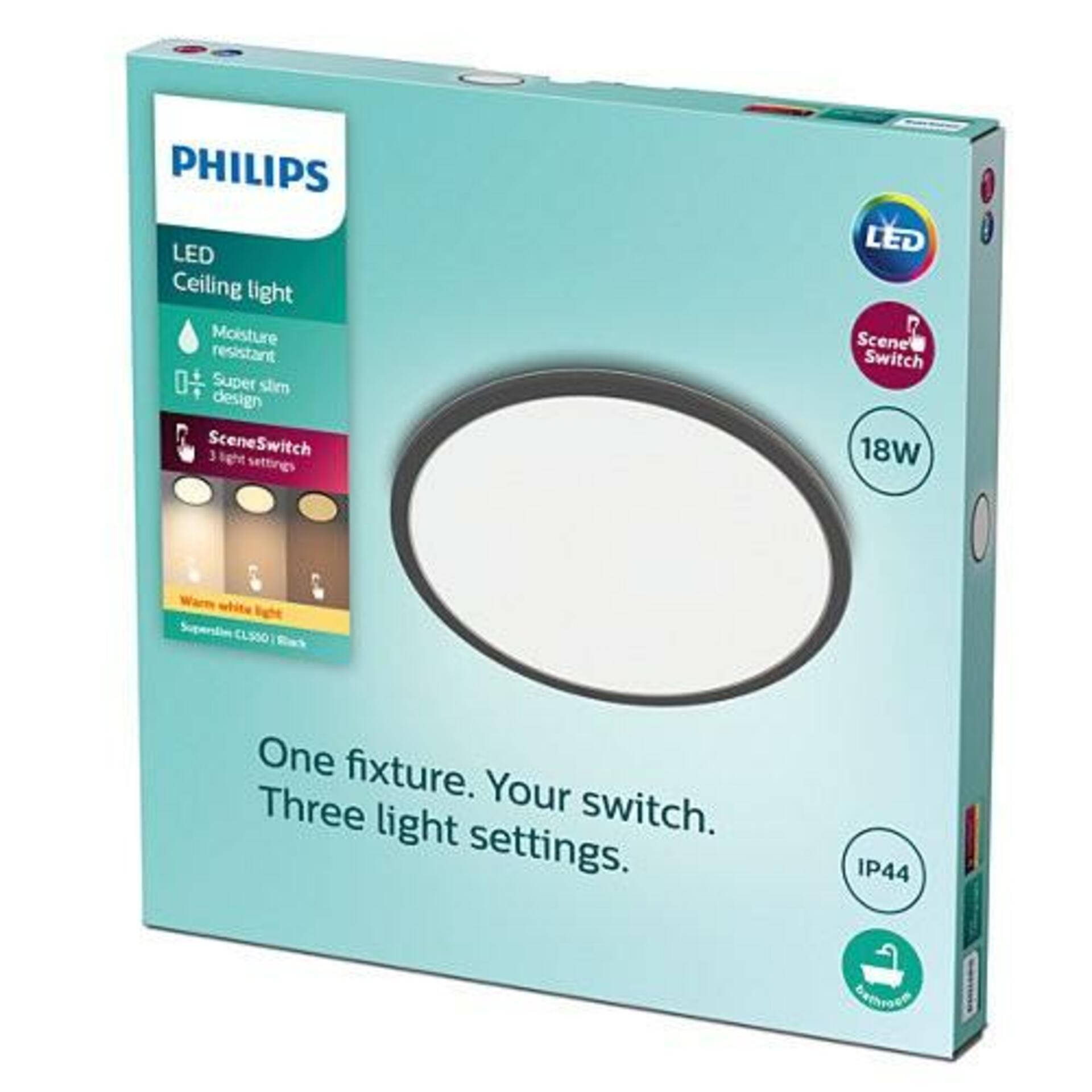 LED Koupelnové stropní svítidlo Philips Superslim CL550 8719514327283 18W 1500lm 2700K IP44 30cm černé, 3-krokové stmívání