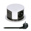 Solight výsuvný blok zásuvek, 3 zásuvky, 2x USB, kruhový tvar nízký,  prodlužovací přívod 2m, 3 x 1mm2, stříbrný PP100USB