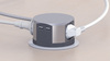 Solight výsuvný blok zásuvek, 3 zásuvky, 2x USB, kruhový tvar nízký,  prodlužovací přívod 2m, 3 x 1mm2, stříbrný PP100USB