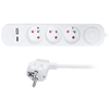 Solight prodlužovací přívod 3 zásuvky, s USB A+C nabíječka 12W, 2m, 3 x 1mm2, bílý, vypínač PP111USBC