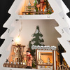 Solight LED dřevěný vánoční stromek s dekoracemi, 13x LED, bílá, 53cm, 2x AA 1V283