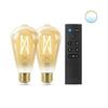 WiZ SET 2x LED žárovka E27 ST64 Filmant amber 6,7W (50W) 640lm 2000-5000K IP20, stmívatelné +ovladač