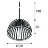 BIG WHITE (SLV) WUD závěsné světlo, E27, půlkulaté, otevřená koncovka kabelu, 1x max. 60W, černá 1008045