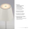 JUST LIGHT LED bateriové svítidlo bílé, stojací a stolní lampa, dotykový stmívač, IP54 pro venkovní použití 3000K