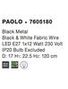 NOVA LUCE závěsné svítidlo PAOLO závěsné svítidlo matný černý kov černá a bílý kabel E27 1x12W 7605180