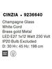 NOVA LUCE závěsné svítidlo CINZIA šampaň sklo bílý kabel mosazný zlatý kov E27 1x12W 230V IP20 bez žárovky 9236640