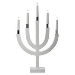 EMOS Lighting Svícen na 5× žárovičku E10 dřevěný bílý, pětiramenný,35×67cm 1534221900