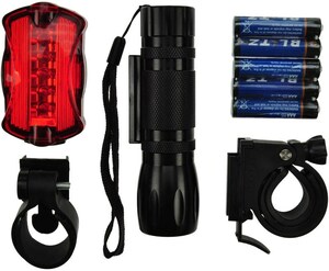 Solight sada cyklo světel, přední 3W LED + zadní 5x LED, 2x držák, 5x AAA baterie WL19 4