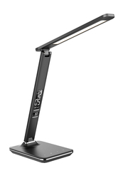 Solight LED stolní lampička s displejem, 9W, volba teploty světla, kůže, černá WO45-B