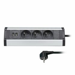 Solight prodlužovací přívod, 3 zásuvky + 2X USB, 1,5m, 3 x 1mm2, hliník, rohový design PP104USB