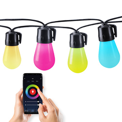 Solight LED smart venkovní řetěz s RGB žárovkami, bluetooth, 15 žárovek, 14m+6m, 10W WO795